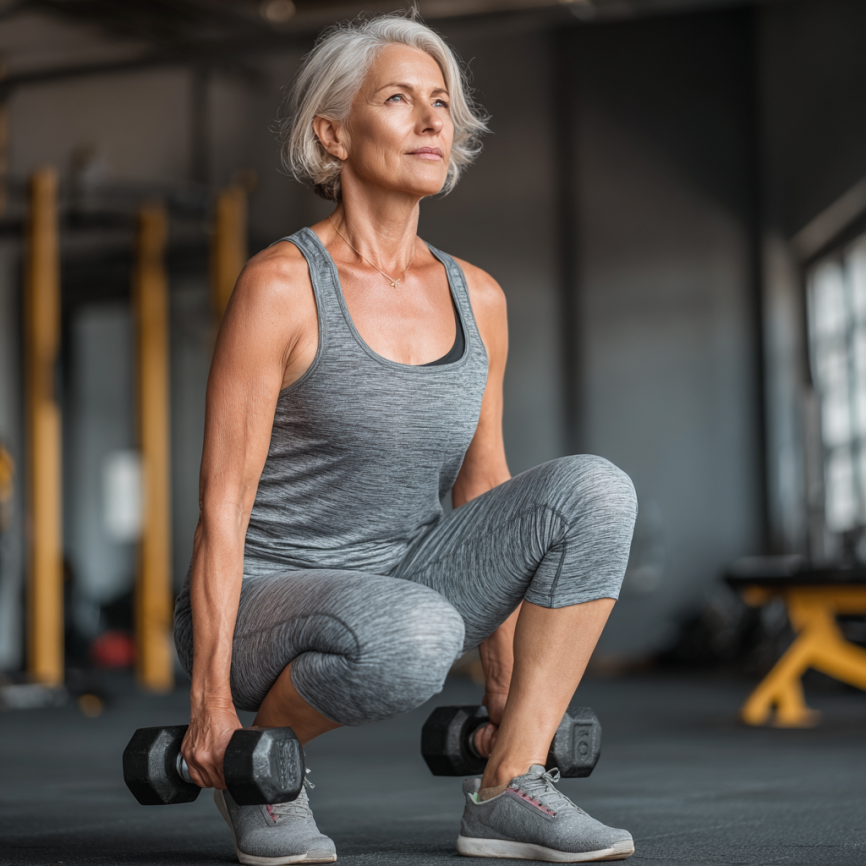 Възрастна жена прави упражнения с инструктор